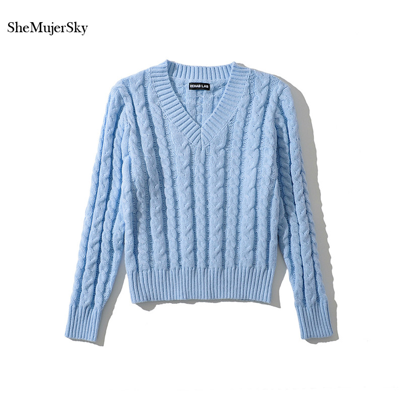 SheMujerSky Ženski ukršteni pleteni džemperi 2021. Elastični jednobojni puloveri dugih rukava Jesen Zima