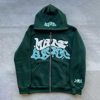 Naiste tikitud kapuutsid Sügisvintage Harajuku pikkade varrukatega ülisuured kapuutsiga jakid Naiste vabaaja lapilised lukuga dressipluusid