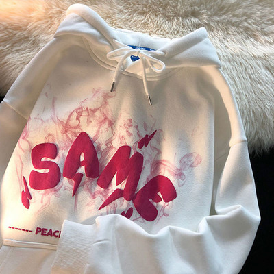 Naiste tikitud kapuutsid Sügisvintage Harajuku pikkade varrukatega ülisuured kapuutsiga jakid Naiste vabaaja lapilised lukuga dressipluusid