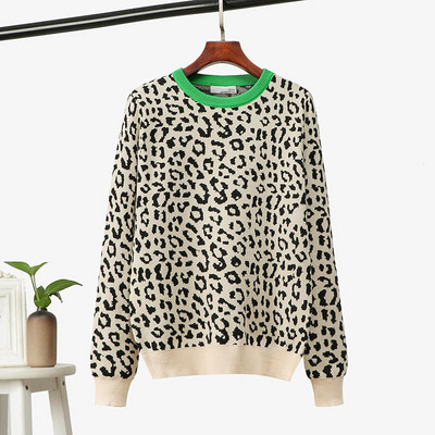 Džemper Jesen Zima Pleteni pulover Ženski pulover Korejski preveliki džemperi Ženski modni vuneni leopard jacquard pulover