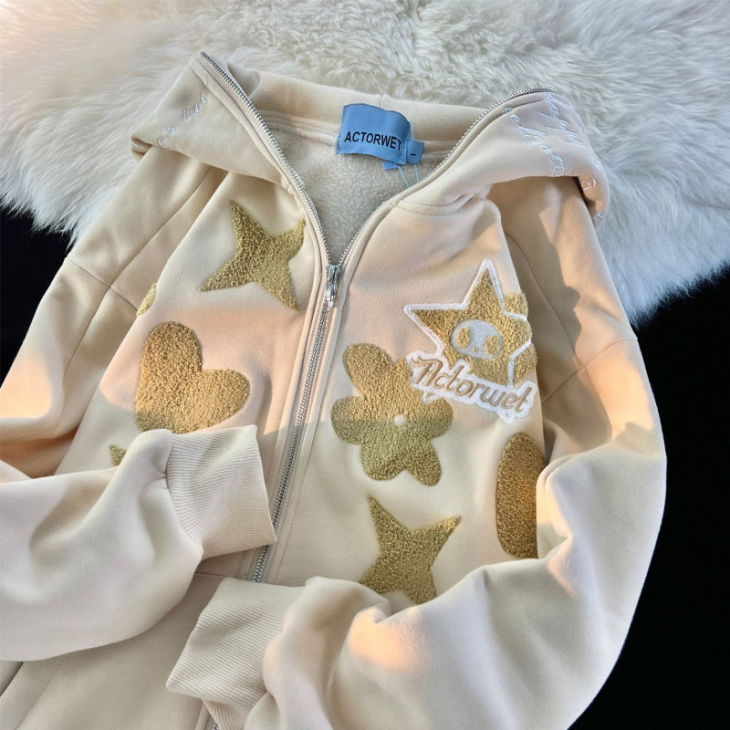 Y2k Retro Hoodie Γυναικεία Harajuku Κέντημα Μακρυμάνικο Υπερμεγέθη Φούτερ Hip Hop Χιπ Χοπ Χαλαρή τσέπη με κουκούλα Μπουφάν Streetwear