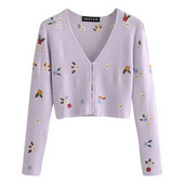 Pikkade varrukatega Lilla armas kampsun Sweet Lady Lilletikandid Lühikesed kootud kardiganid Naiste vabaaja üherealised