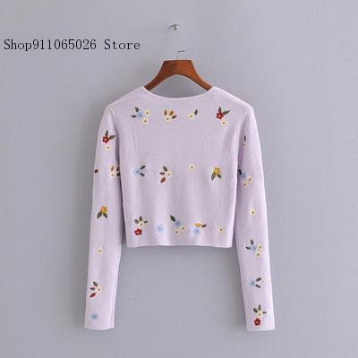 Pikkade varrukatega Lilla armas kampsun Sweet Lady Lilletikandid Lühikesed kootud kardiganid Naiste vabaaja üherealised