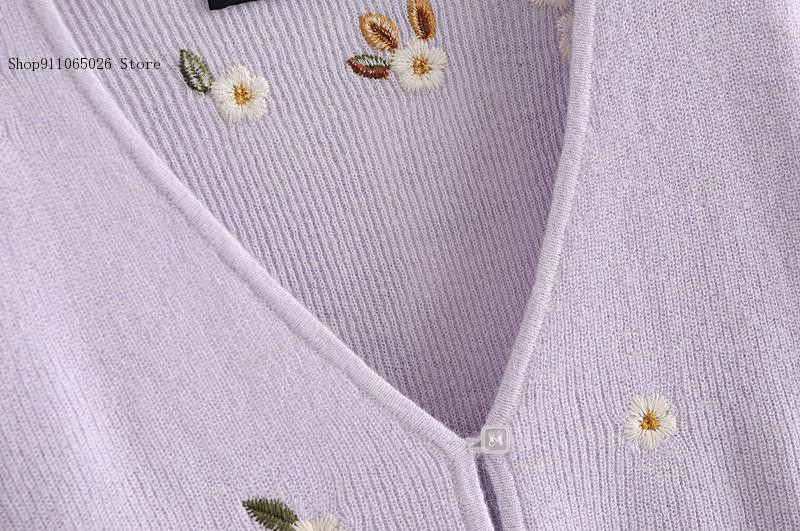 Pikkade varrukatega Lilla armas kampsun Sweet Lady Lilletikandid Lühikesed kootud kardiganid Naiste vabaaja üherealised