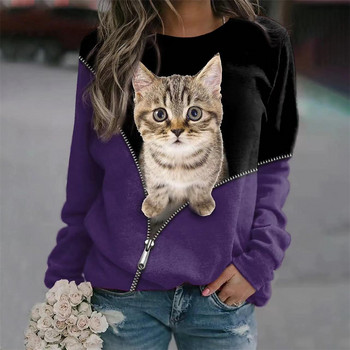 2023 Дамски пуловери с качулка Пуловер с дълъг ръкав Женска котка Графичен 3d печат Дрехи Улична мода Извънгабаритни дрехи Суичър