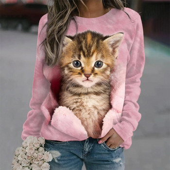 2023 Дамски пуловери с качулка Пуловер с дълъг ръкав Женска котка Графичен 3d печат Дрехи Улична мода Извънгабаритни дрехи Суичър