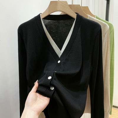 Proljeće jesen Lažni dvodijelni vintage patchwork pleteni kaput Ženski ležerni modni sveobuhvatni kardigan pulover Ženski gornji dio s gumbima