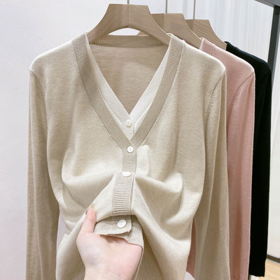 Proljeće jesen Lažni dvodijelni vintage patchwork pleteni kaput Ženski ležerni modni sveobuhvatni kardigan pulover Ženski gornji dio s gumbima