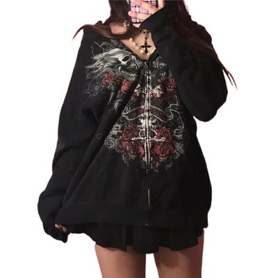 Gothic Sweatshirt Ženska majica s kapuljačom iz 2000-ih, vilinski grunge s printom lubanje, Majice s kapuljačom dugih rukava y2k Estetska majica s kapuljačom Oversize Odjeća Ulična odjeća