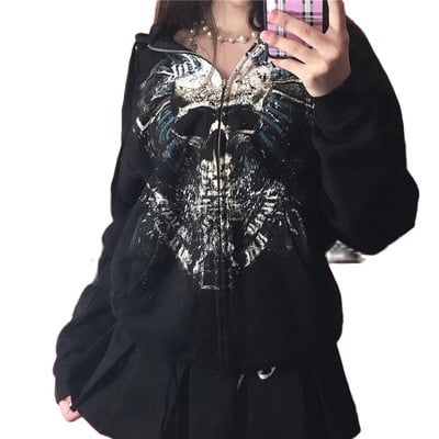 Gothic Sweatshirt Ženska majica s kapuljačom iz 2000-ih, vilinski grunge s printom lubanje, Majice s kapuljačom dugih rukava y2k Estetska majica s kapuljačom Oversize Odjeća Ulična odjeća