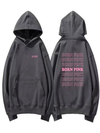 UUS Kpop BORN Pink Tour Vokaalkontsert Sama kapuutsiga ühevärviline pikkade varrukatega Bp dressipluus Y2K Oversize Hip Hop Top Tee