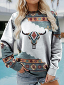 Γυναικείες φούτερ με λαιμόκοψη με γεωμετρικό εμπριμέ συνονθύλευμα μακρυμάνικο casual έθνικ λαϊκό πουλόβερ Γυναικεία μπλούζα μπλούζα Sudadera Mujer