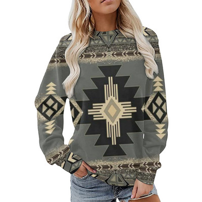 Γυναικείες φούτερ με λαιμόκοψη με γεωμετρικό εμπριμέ συνονθύλευμα μακρυμάνικο casual έθνικ λαϊκό πουλόβερ Γυναικεία μπλούζα μπλούζα Sudadera Mujer