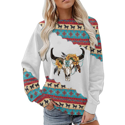 Γυναικείες φούτερ με λαιμόκοψη με γεωμετρικό εμπριμέ συνονθύλευμα μακρυμάνικο casual έθνικ λαϊκό πουλόβερ Γυναικεία μπλούζα μπλούζα Sudadera Mujer