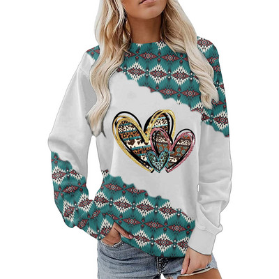 Γυναικείες φούτερ με λαιμόκοψη με γεωμετρικό εμπριμέ συνονθύλευμα μακρυμάνικο casual έθνικ λαϊκό πουλόβερ Γυναικεία μπλούζα μπλούζα Sudadera Mujer