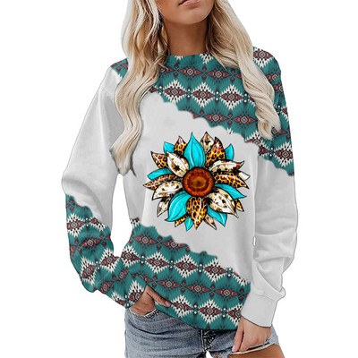 Γυναικείες φούτερ με λαιμόκοψη με γεωμετρικό εμπριμέ συνονθύλευμα μακρυμάνικο casual έθνικ λαϊκό πουλόβερ Γυναικεία μπλούζα μπλούζα Sudadera Mujer