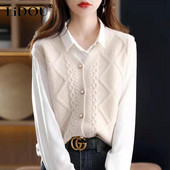 2023 Άνοιξη Φθινόπωρο Νέα Μονόχρωμη Μόδα με λαιμόκοψη V Αμάνικη Ζακέτα Πλεκτής Γυναικεία Casual Loose, Κομψό Κουμπί, ρεζερβουάρ παντός αντιστοιχίας