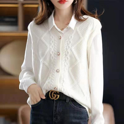 2023 Άνοιξη Φθινόπωρο Νέα Μονόχρωμη Μόδα με λαιμόκοψη V Αμάνικη Ζακέτα Πλεκτής Γυναικεία Casual Loose, Κομψό Κουμπί, ρεζερβουάρ παντός αντιστοιχίας