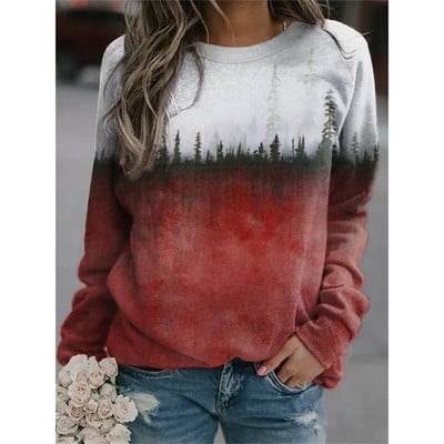Jesen Sweatshirts Prirodni krajolik 3D print Ženska ulična odjeća Dugih rukava O-izrez Hoodie Preveliki puloveri Ženska Y2K majica s kapuljačom
