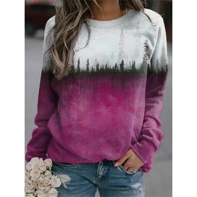 Jesen Sweatshirts Prirodni krajolik 3D print Ženska ulična odjeća Dugih rukava O-izrez Hoodie Preveliki puloveri Ženska Y2K majica s kapuljačom