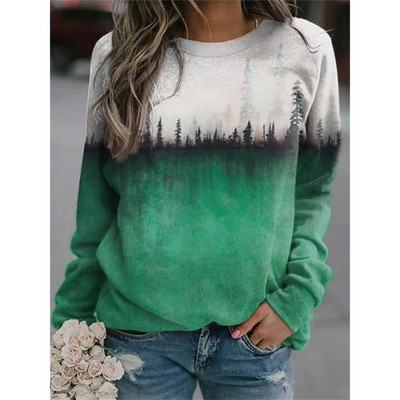Jesen Sweatshirts Prirodni krajolik 3D print Ženska ulična odjeća Dugih rukava O-izrez Hoodie Preveliki puloveri Ženska Y2K majica s kapuljačom
