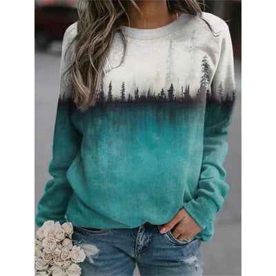 Jesen Sweatshirts Prirodni krajolik 3D print Ženska ulična odjeća Dugih rukava O-izrez Hoodie Preveliki puloveri Ženska Y2K majica s kapuljačom