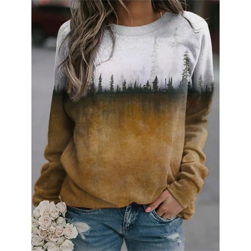 Jesen Sweatshirts Prirodni krajolik 3D print Ženska ulična odjeća Dugih rukava O-izrez Hoodie Preveliki puloveri Ženska Y2K majica s kapuljačom