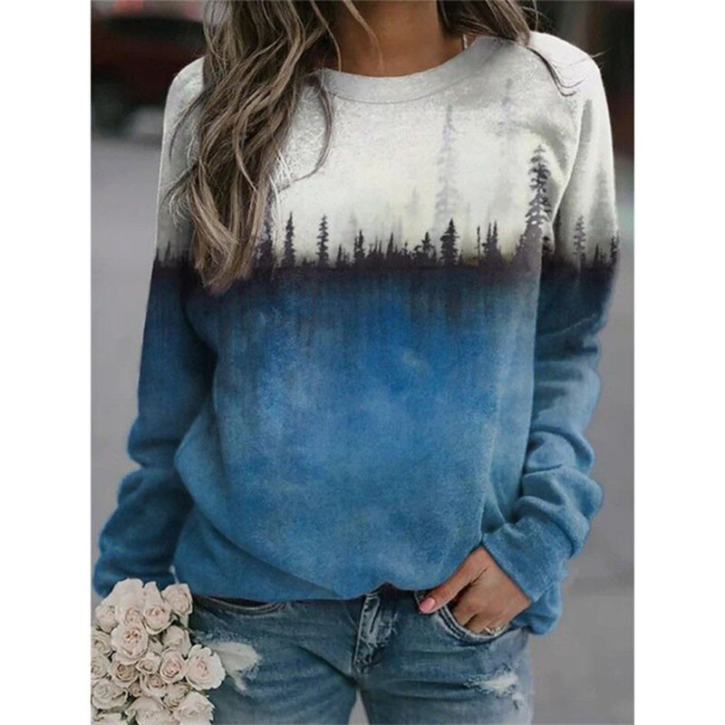 Jesen Sweatshirts Prirodni krajolik 3D print Ženska ulična odjeća Dugih rukava O-izrez Hoodie Preveliki puloveri Ženska Y2K majica s kapuljačom