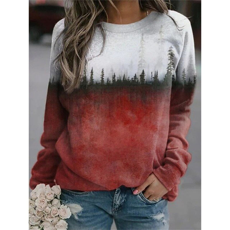 Jesen Sweatshirts Prirodni krajolik 3D print Ženska ulična odjeća Dugih rukava O-izrez Hoodie Preveliki puloveri Ženska Y2K majica s kapuljačom