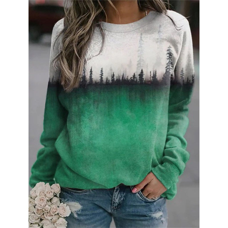 Jesen Sweatshirts Prirodni krajolik 3D print Ženska ulična odjeća Dugih rukava O-izrez Hoodie Preveliki puloveri Ženska Y2K majica s kapuljačom
