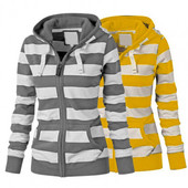 Ženska majica s kapuljačom na pruge, jesen, zima, džepovi s vezicom, dugi rukavi i patentni zatvarači, majica s kapuljačom za sport