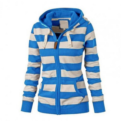 Ženska majica s kapuljačom na pruge, jesen, zima, džepovi s vezicom, dugi rukavi i patentni zatvarači, majica s kapuljačom za sport