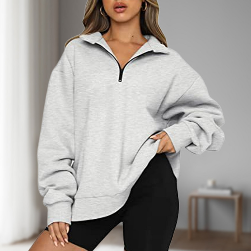 Γυναικεία φούτερ oversize με μισό φερμουάρ πουλόβερ γυναικεία μακρυμάνικα φούτερ μονόχρωμα ζεστά κουκούλα Φαρδιά καθημερινή φόρμα σε στυλ Y2K