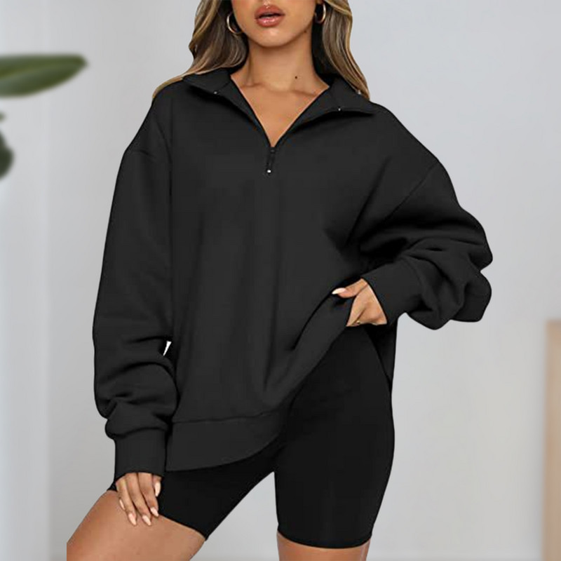 Γυναικεία φούτερ oversize με μισό φερμουάρ πουλόβερ γυναικεία μακρυμάνικα φούτερ μονόχρωμα ζεστά κουκούλα Φαρδιά καθημερινή φόρμα σε στυλ Y2K