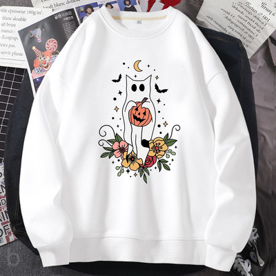 Φούτερ Halloween Ghost Γυναικεία χαριτωμένη αστεία γάτα Τρομακτικό γραφικό φούτερ κολοκύθας μακρυμάνικο φθινοπωρινό παλτό