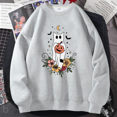 Φούτερ Halloween Ghost Γυναικεία χαριτωμένη αστεία γάτα Τρομακτικό γραφικό φούτερ κολοκύθας μακρυμάνικο φθινοπωρινό παλτό