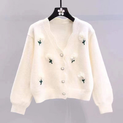 Korejski modni džemper s valovitim rubovima, ležeran, pleteni pulover s O-izrezom, jednoredno kopčanje, jesen, zima, ulična odjeća, gornji kaputi