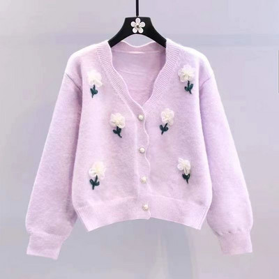 Korejski modni džemper s valovitim rubovima, ležeran, pleteni pulover s O-izrezom, jednoredno kopčanje, jesen, zima, ulična odjeća, gornji kaputi