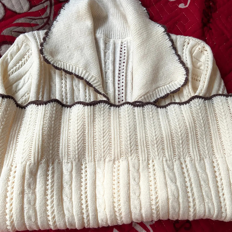 Κορεάτικο Sweet Peter Pan γιακά Πλεκτό Πλεκτό πουλόβερ All-Match Twist Hollow Out Top New Fashion Hit Color Coat