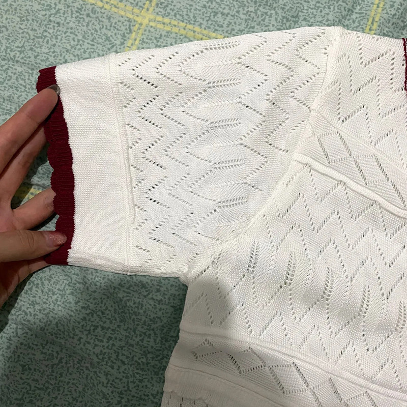 Korejski slatki džemper s jednorednim kopčanjem s V-izrezom Ljetni tanki skraćeni pulover kratkih rukava Ležerni hit u boji