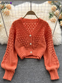 Fashion Chic Πλεκτό Πλεκτό Πουλόβερ με λαιμόκοψη V με λαιμόκοψη, casual, μονόχρωμο, γυναικείο πουλόβερ με κουμπιά, μονόχρωμο, χαλαρό παλτό