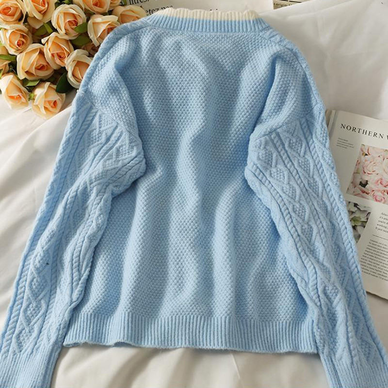Vintage φιόγκο V λαιμόκοψη πλεκτές ζακέτες Κορεάτικες χαλαρές μονόπετες Students Streetwear πουλόβερ Casual Sweet Γυναικείο πουλόβερ