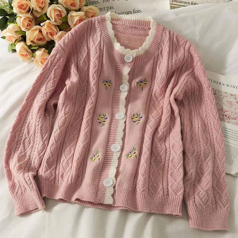 Vintage φιόγκο V λαιμόκοψη πλεκτές ζακέτες Κορεάτικες χαλαρές μονόπετες Students Streetwear πουλόβερ Casual Sweet Γυναικείο πουλόβερ