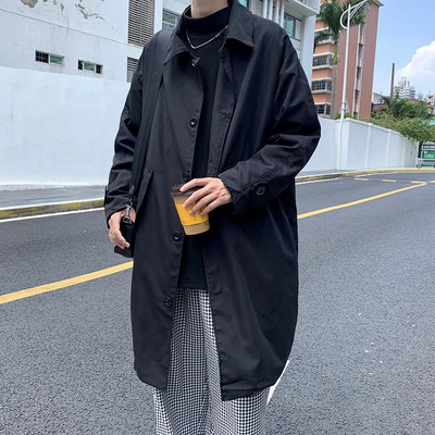 Trench Men Retro Handsome Trendy Ulzzang Casual Ιαπωνικά streetwear Δημοφιλή all-match Gentle Pure Color Teens College Casual Ins