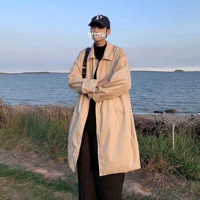 Trench Men Retro Handsome Trendy Ulzzang Casual Ιαπωνικά streetwear Δημοφιλή all-match Gentle Pure Color Teens College Casual Ins
