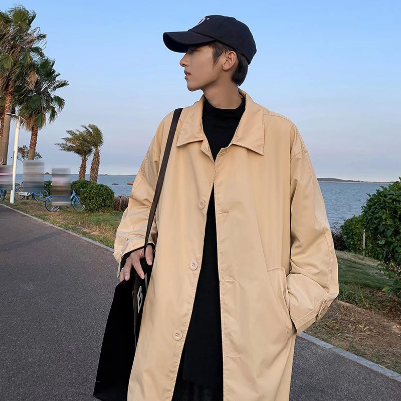 Trench Men Retro Handsome Trendy Ulzzang Casual Ιαπωνικά streetwear Δημοφιλή all-match Gentle Pure Color Teens College Casual Ins