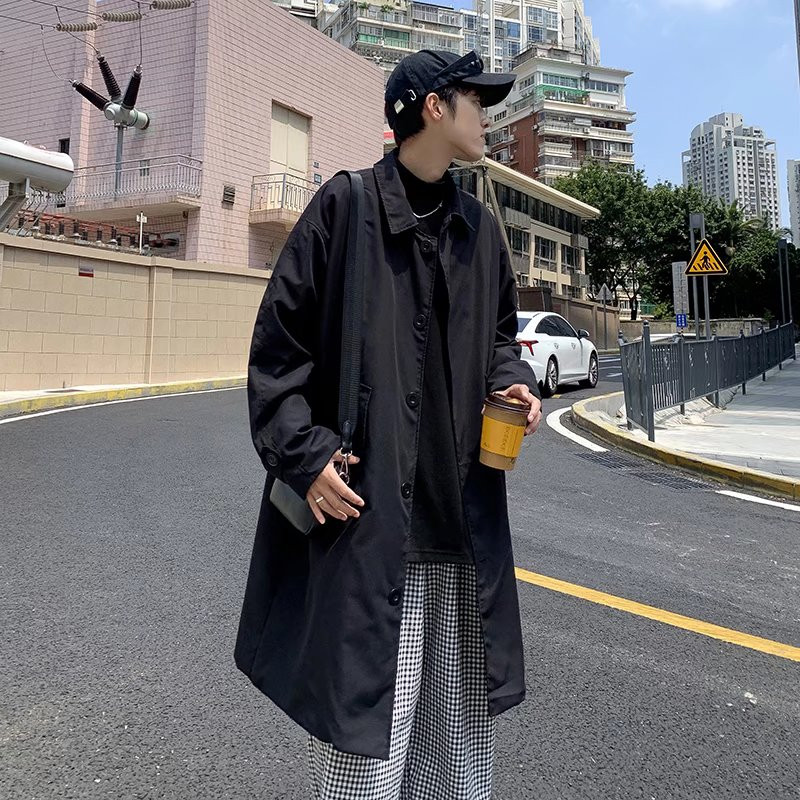 Trench Men Retro Handsome Trendy Ulzzang Casual Ιαπωνικά streetwear Δημοφιλή all-match Gentle Pure Color Teens College Casual Ins