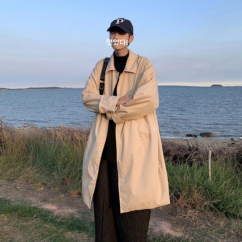 Trench Men Retro Handsome Trendy Ulzzang Casual Ιαπωνικά streetwear Δημοφιλή all-match Gentle Pure Color Teens College Casual Ins