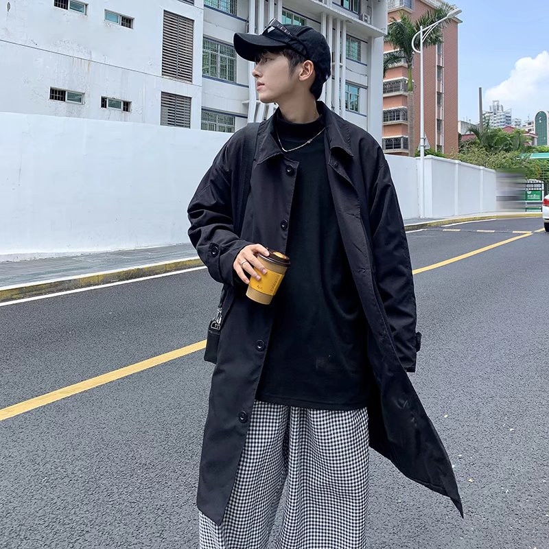 Trench Men Retro Handsome Trendy Ulzzang Casual Ιαπωνικά streetwear Δημοφιλή all-match Gentle Pure Color Teens College Casual Ins