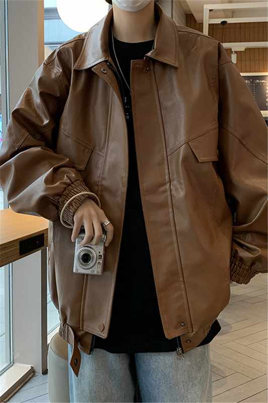 Σακάκι από ψεύτικο δέρμα Ανδρικό φθινοπωρινό Ανδρικό χιπ χοπ μπουφάν PU Faux δερμάτινο ανδρικό oversize Streetwear Κορεατικά σακάκια μόδας Παλτό B43